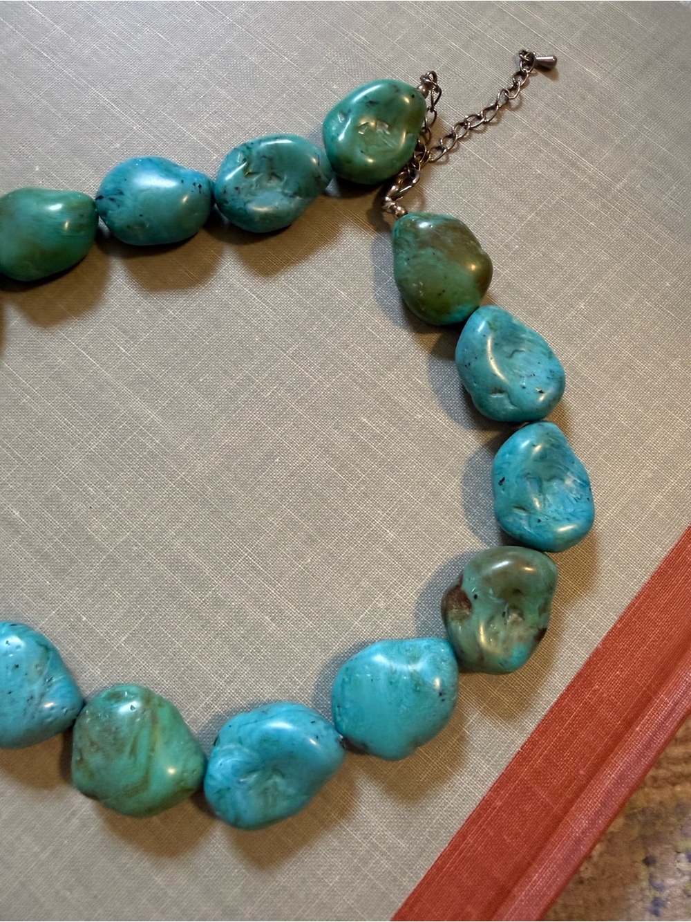 Vintage Chunky Faux Turquoise Statement Necklace Blue Green Bead Adjustable - Picture 3 of 4